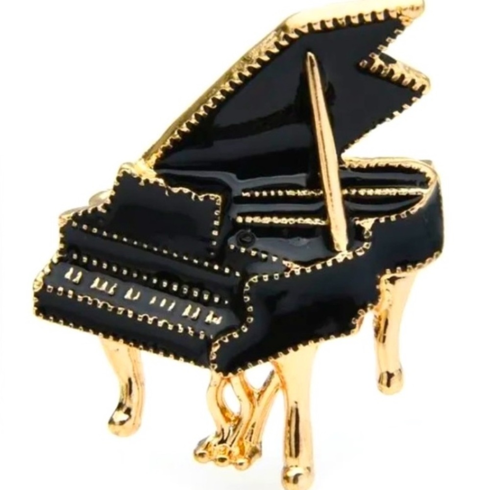 Piano Little Black Enamel Musical, Instrument Brooch Pin